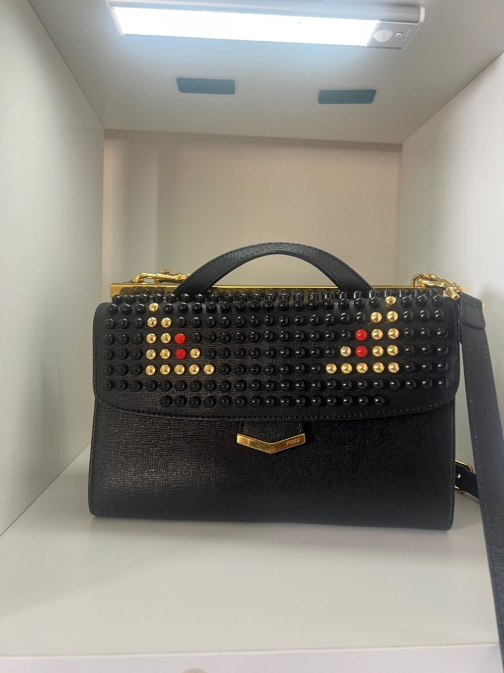 Fendi Monster black Studded Top-Handle crossbody Bag
